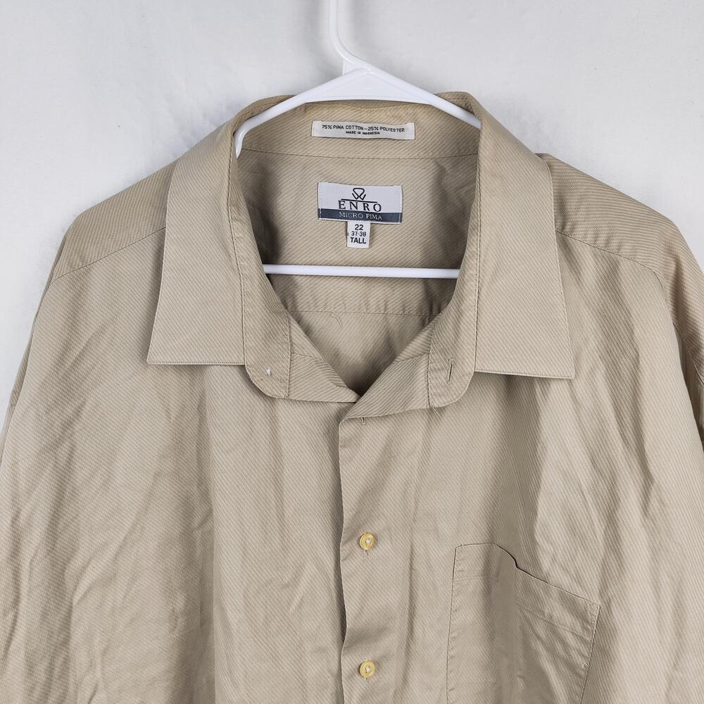 Enro Shirt Mens 22 37/38 Beige Micro Pima Tall Classic Fit Dress Button Front